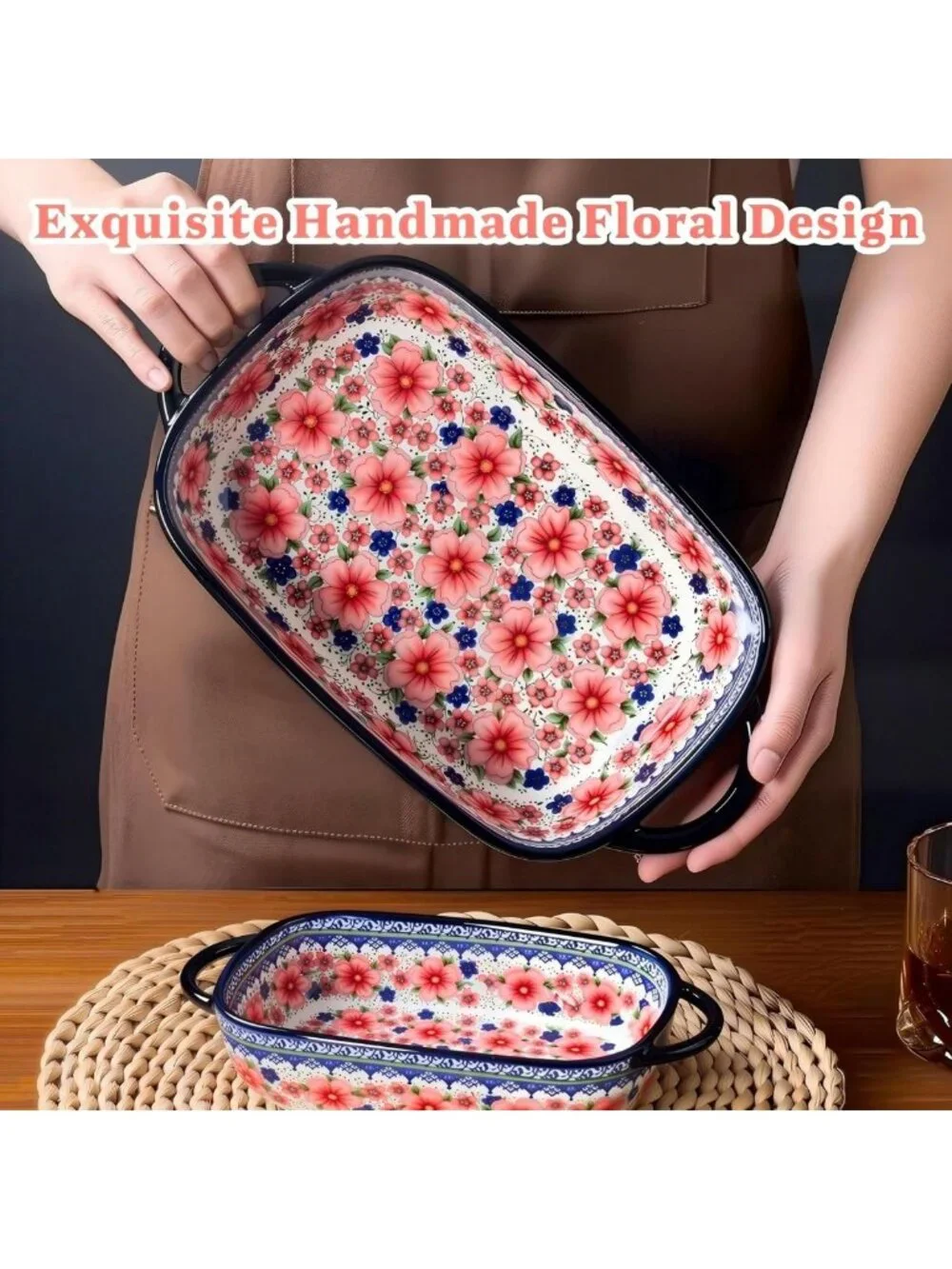 Hand-Painted Ceramic Casserole Dishes Set of 2, Oven Safe Baking Pans, Gift Idea